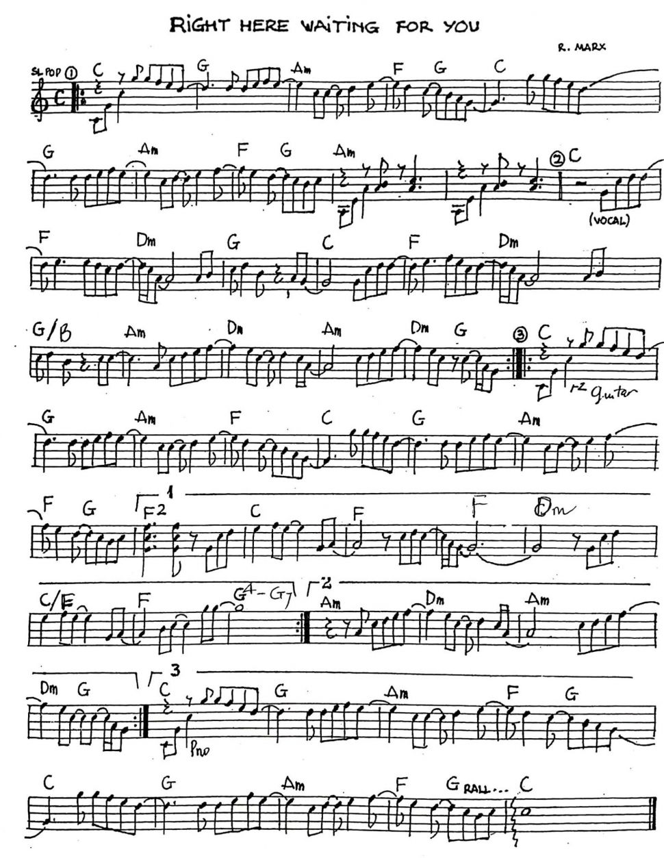 Right Here Waiting For You sheet