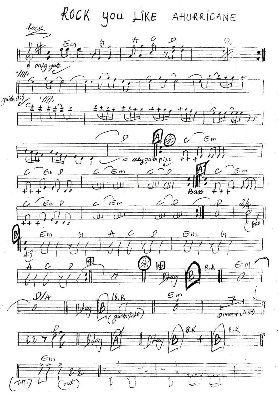 Rock You Like Ahurricane sheet