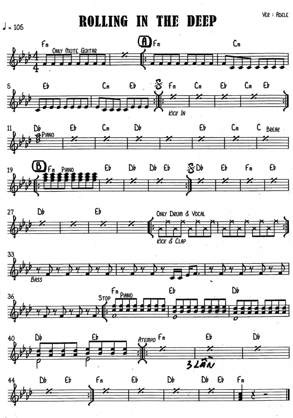 Rolling In The Deep sheet