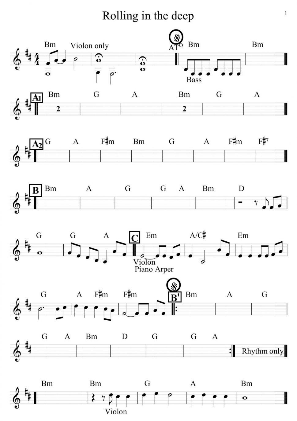 Rolling In The Deep sheet