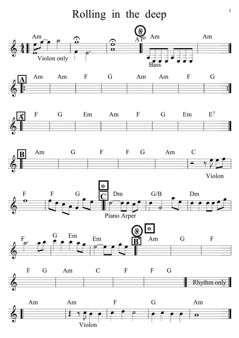 Rolling In The Deep sheet