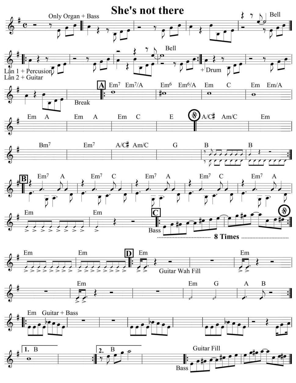 She's Not There sheet