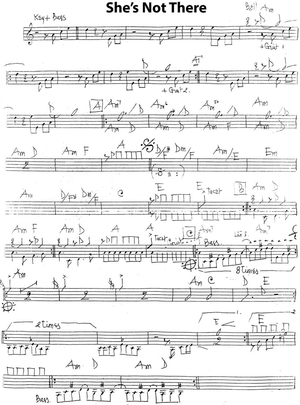 She's Not There sheet