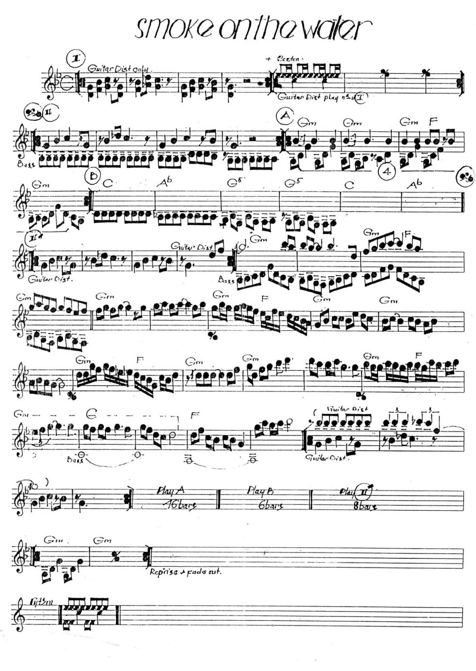 Smoke On The Water sheet