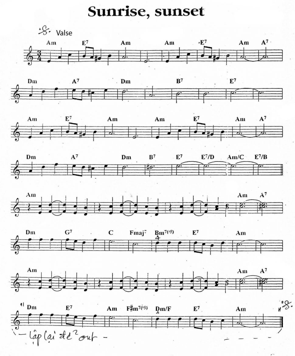 Sunrise, Sunset sheet