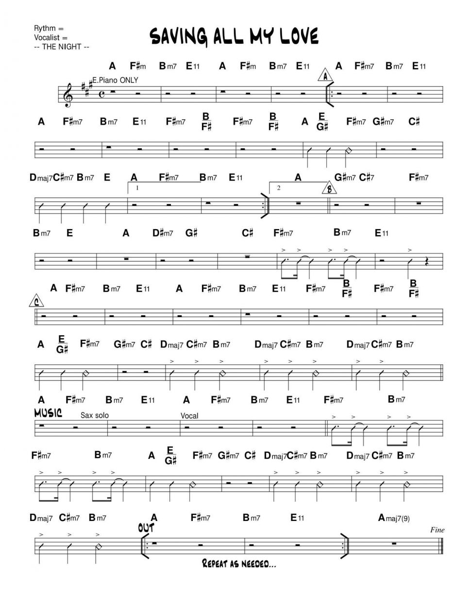 Saving All My Love sheet