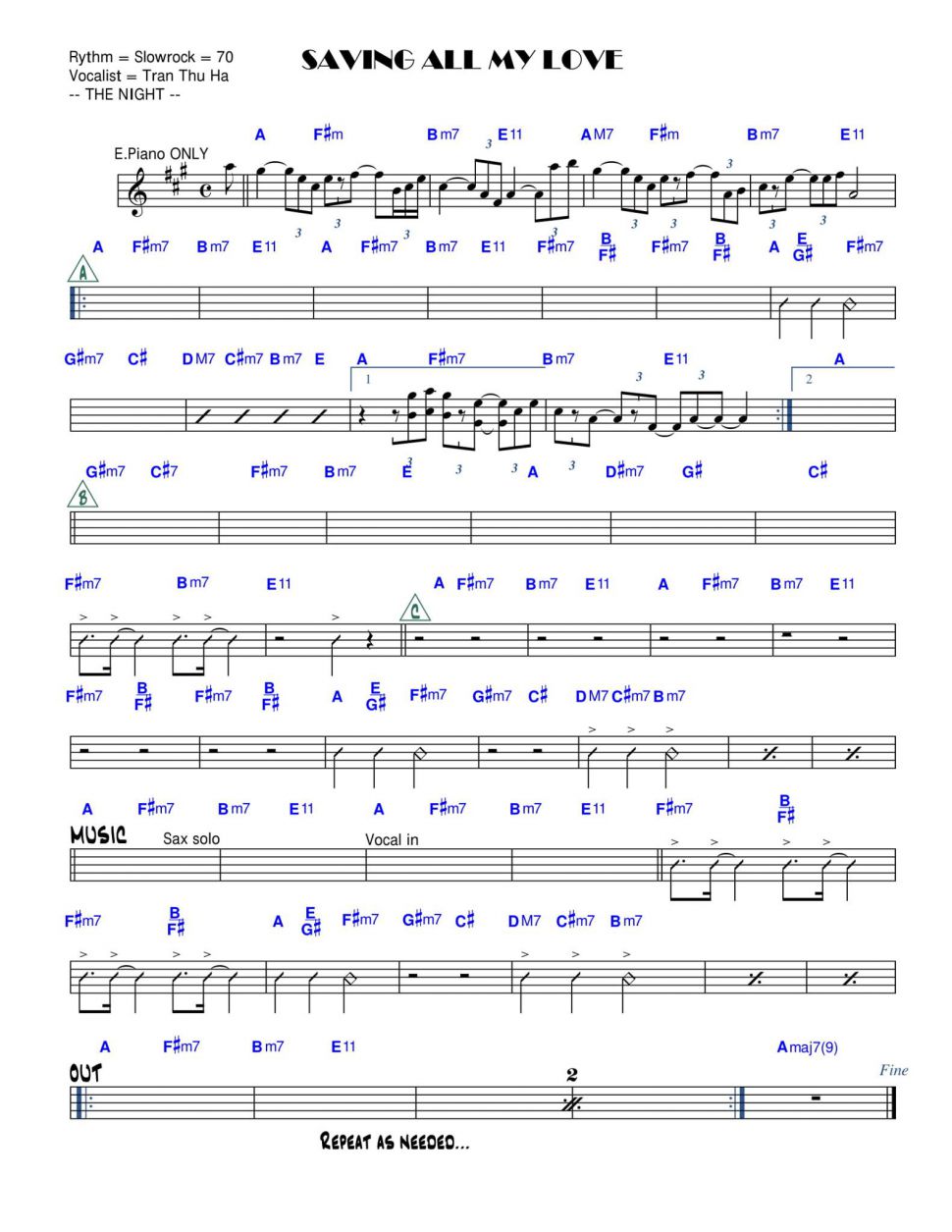 Saving All My Love sheet