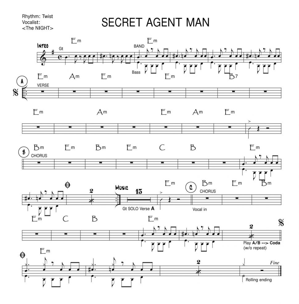 Secret Agent Man sheet