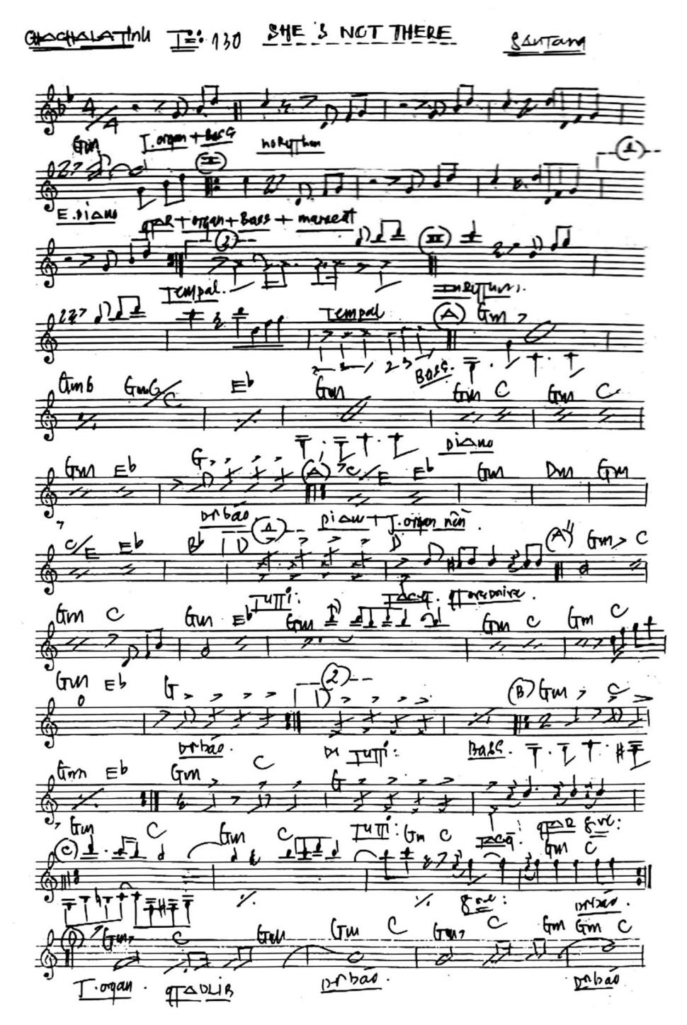 She's Not There sheet