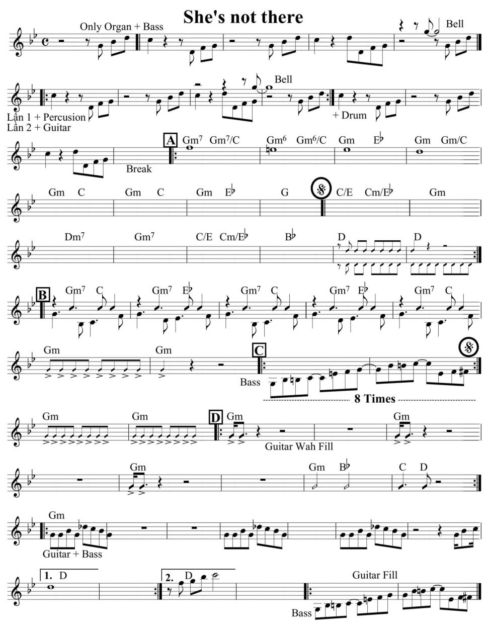 She's Not There sheet