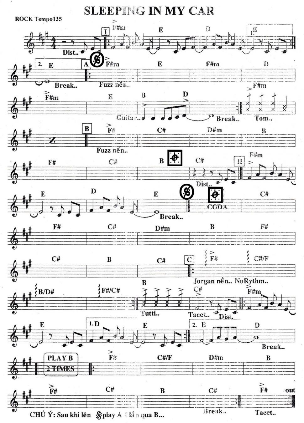 Sleeping In My Car sheet