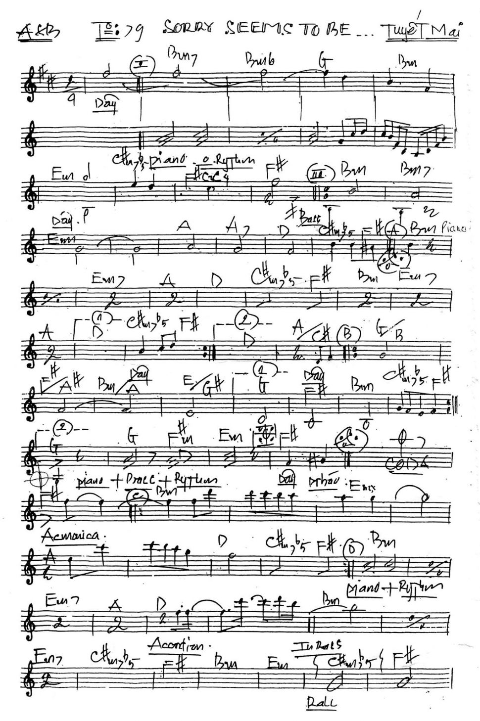 Sorry Seems To Be sheet