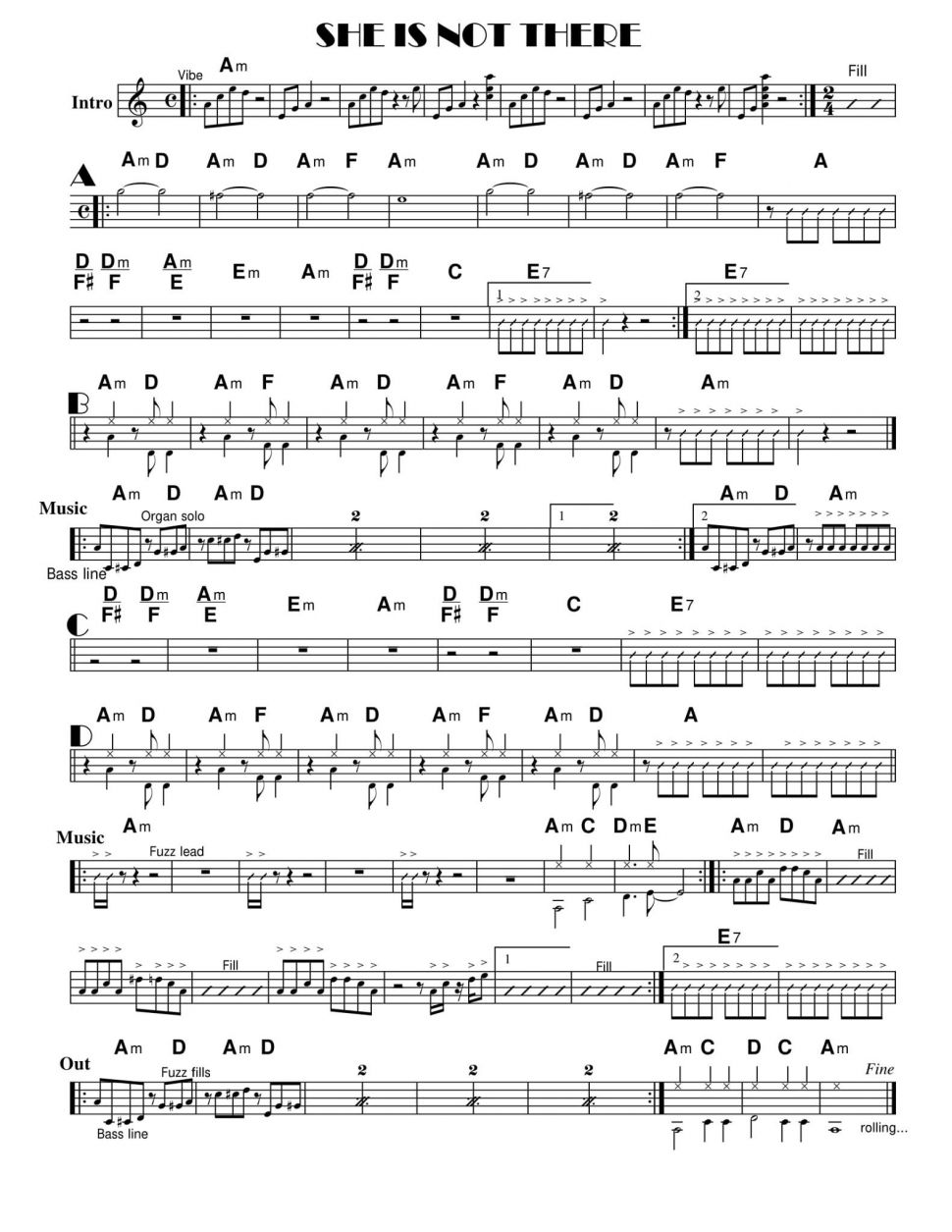 She Is Not There sheet