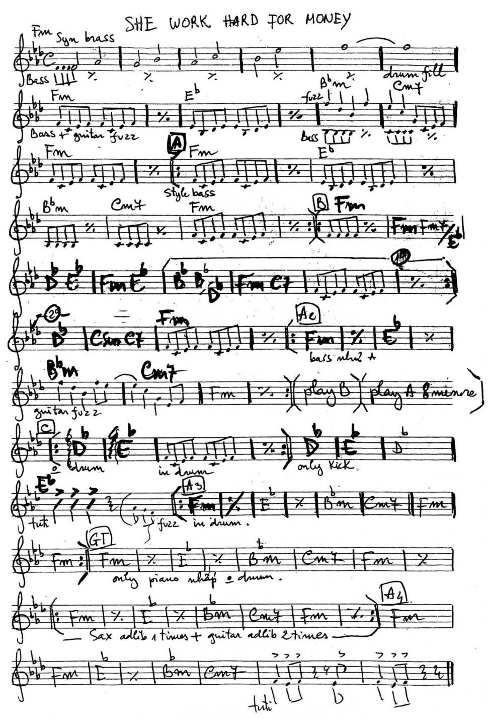 She Work Hard For Money sheet