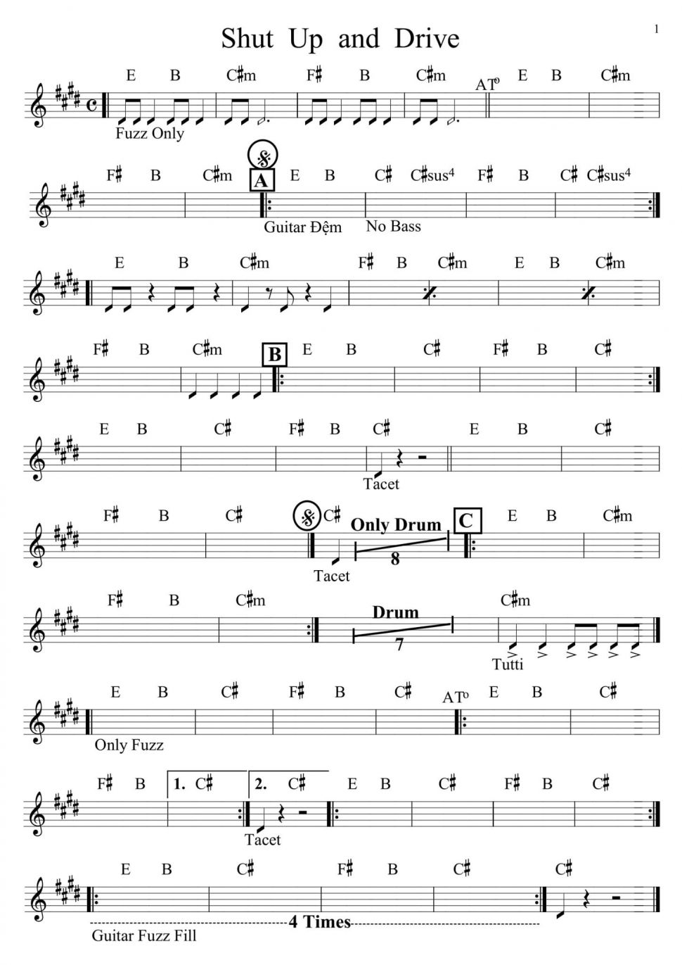 Shut Up And Drive sheet