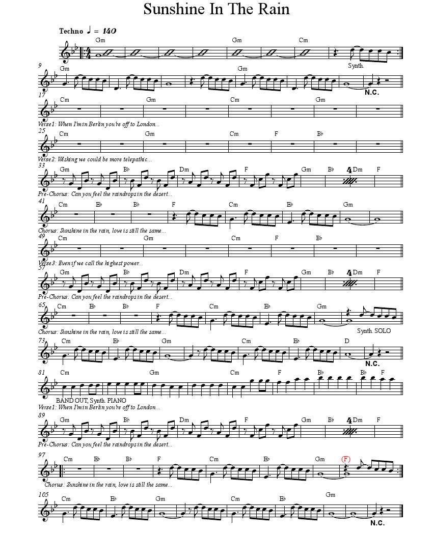 Sunshine In The Rain sheet