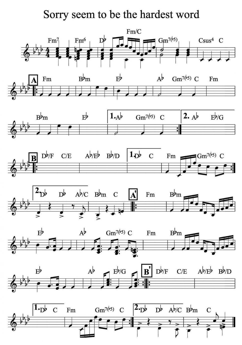 Sorry Seem To Be The Hardest Word sheet