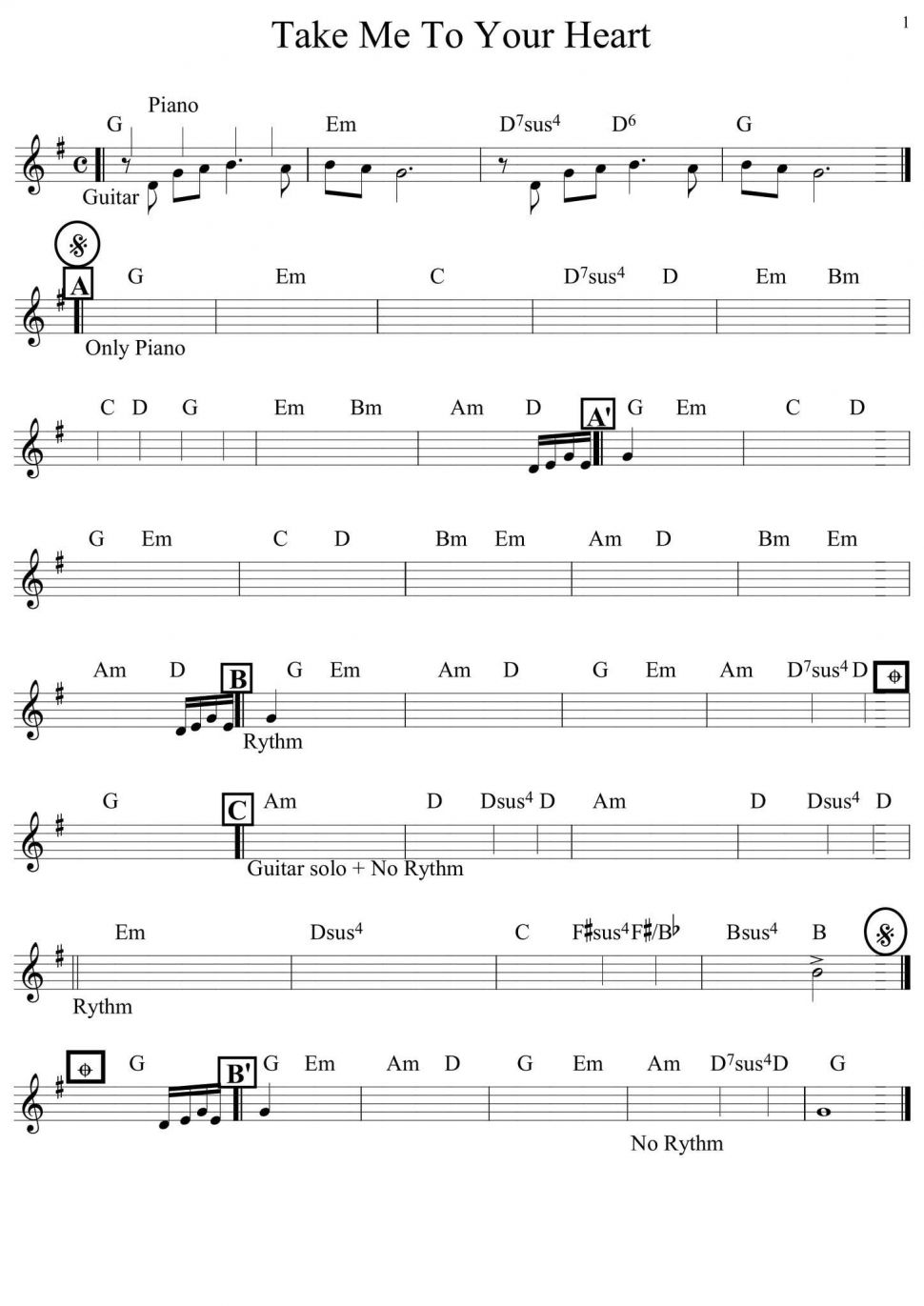Take Me To Your Heart sheet