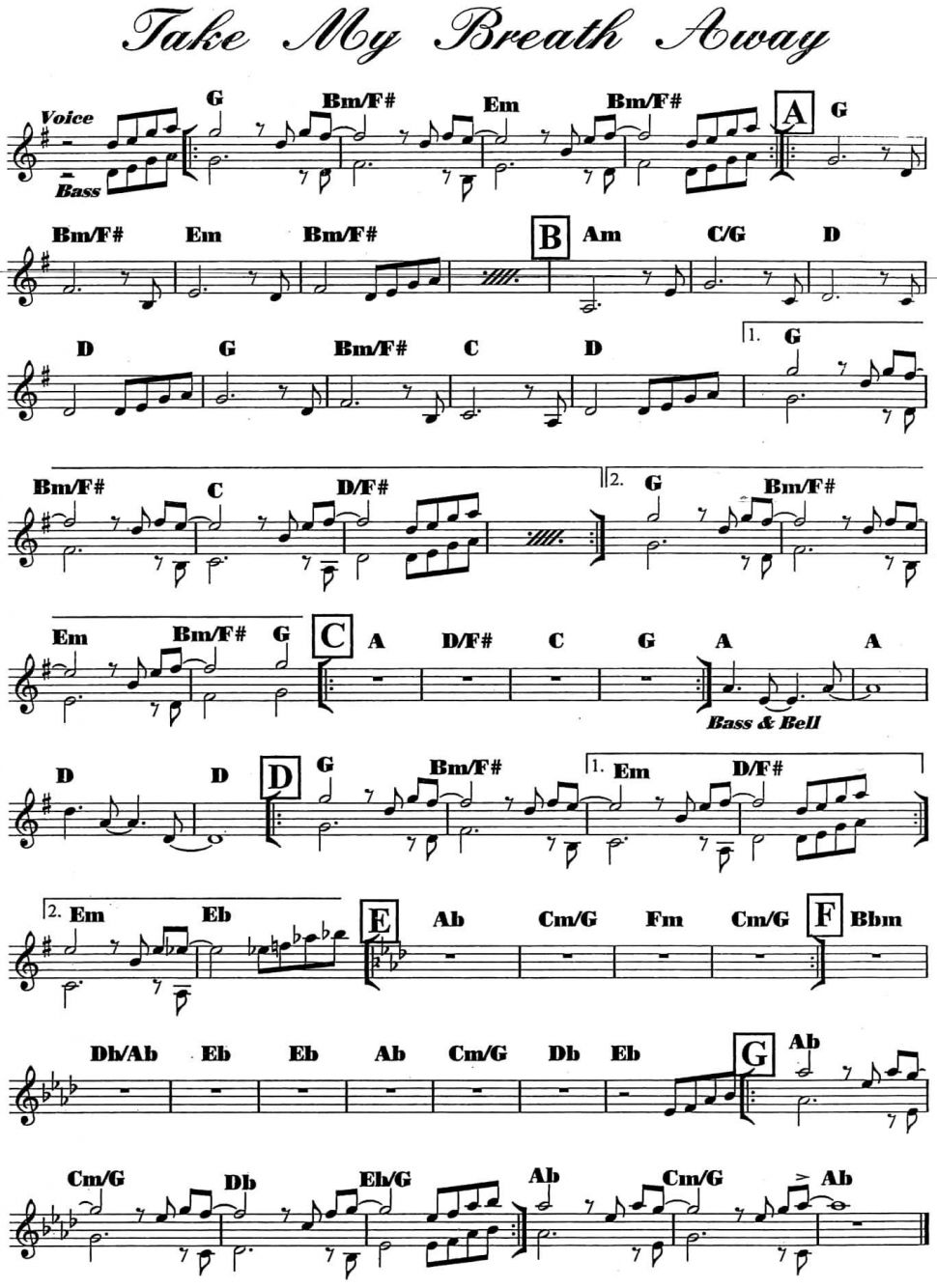 Take My Breath Away sheet