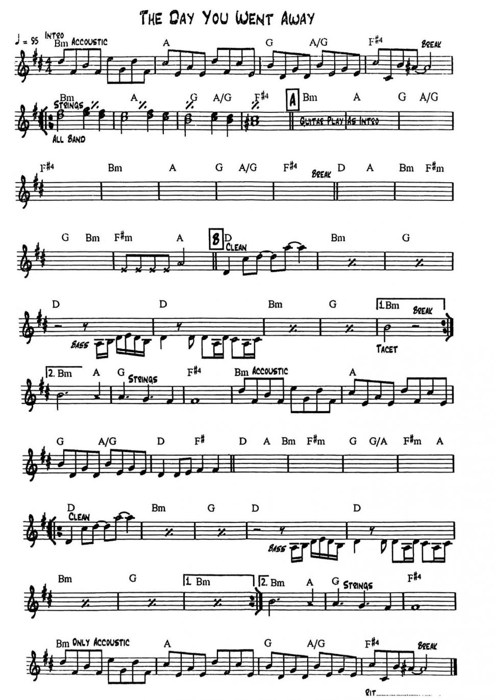 The Day You Went Away sheet