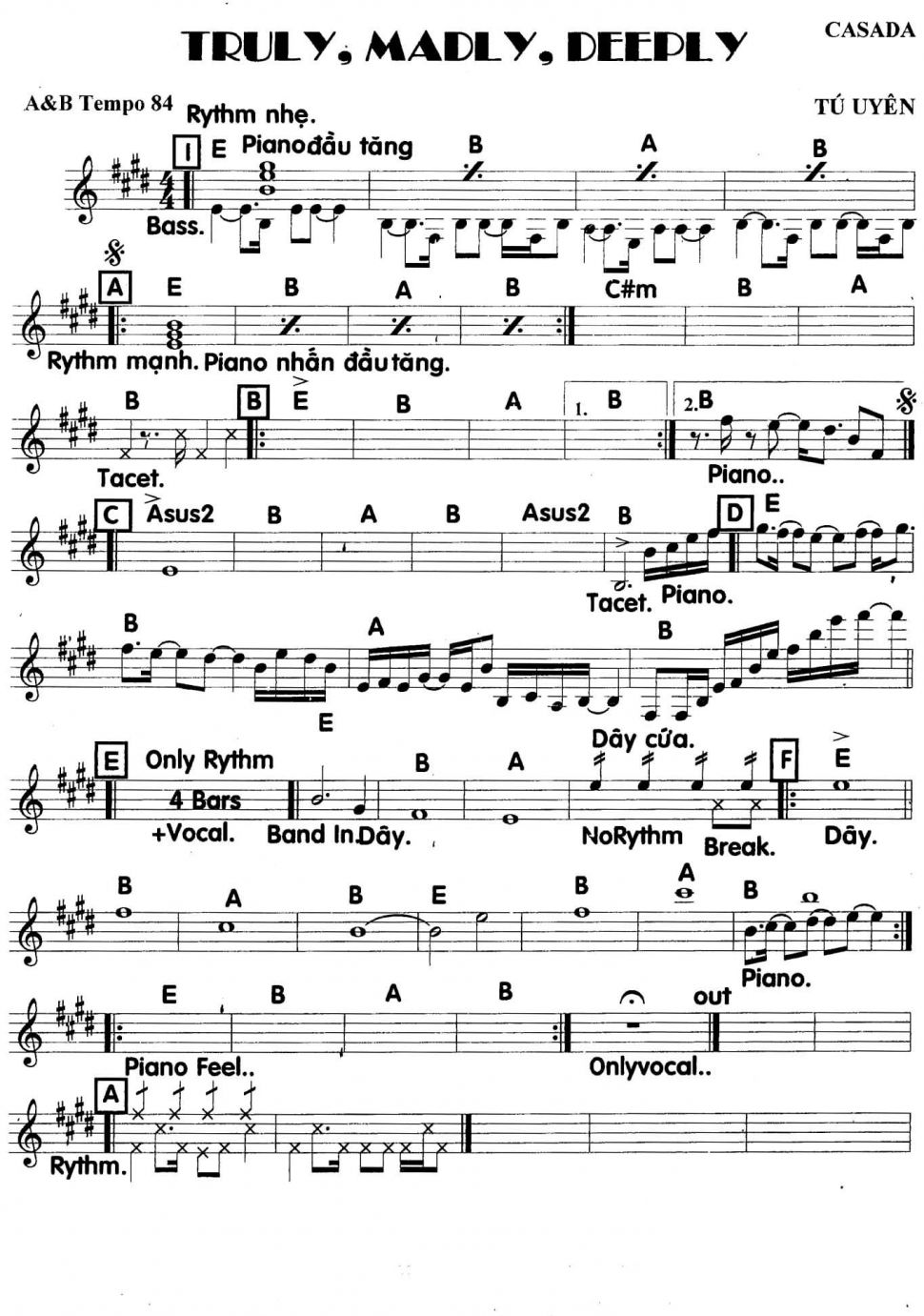 Truly, Madly, Deeply sheet