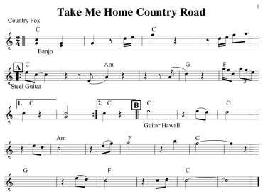 Take Me Home Country Road sheet