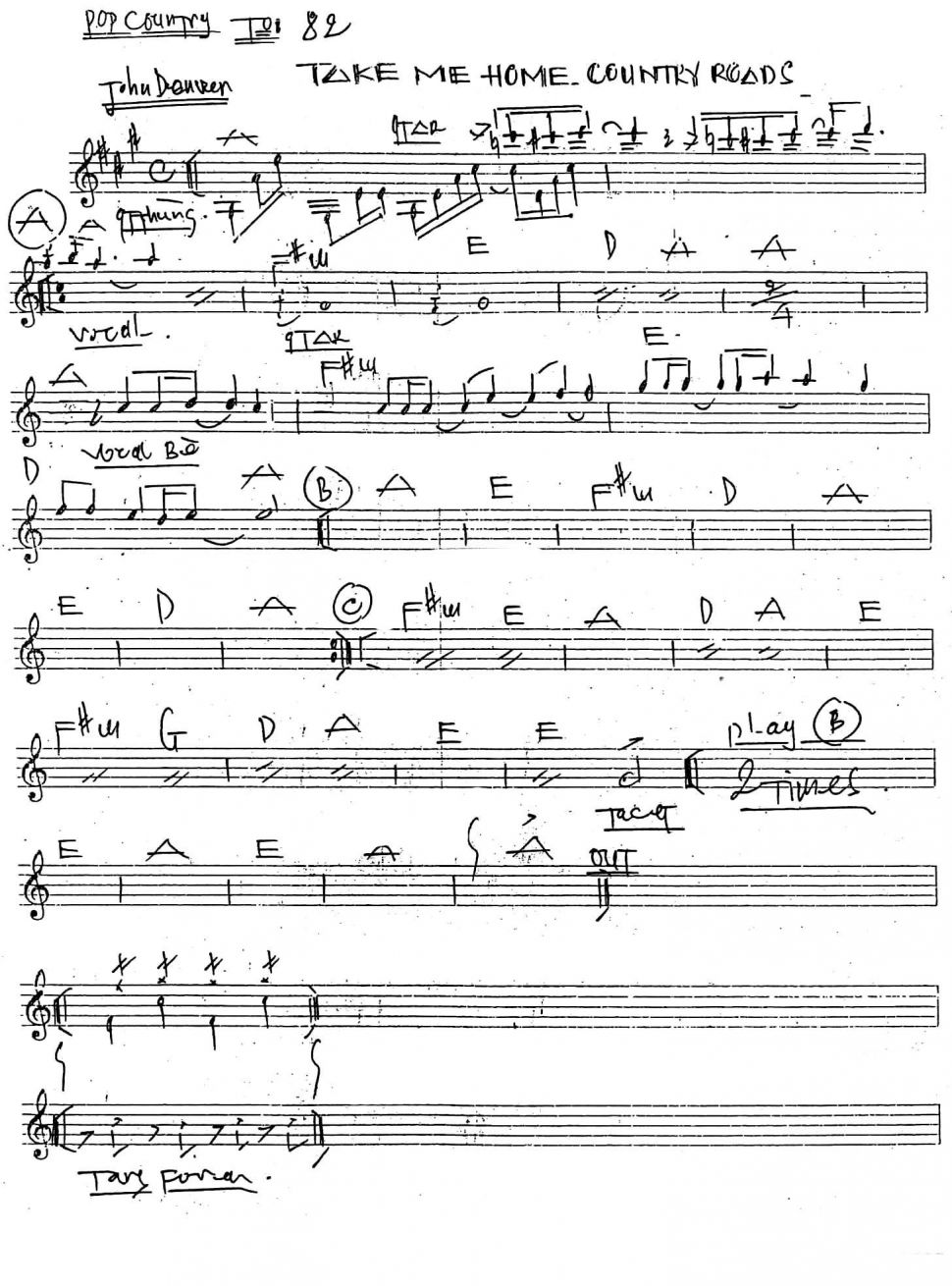 Take Me Home Country Roads sheet