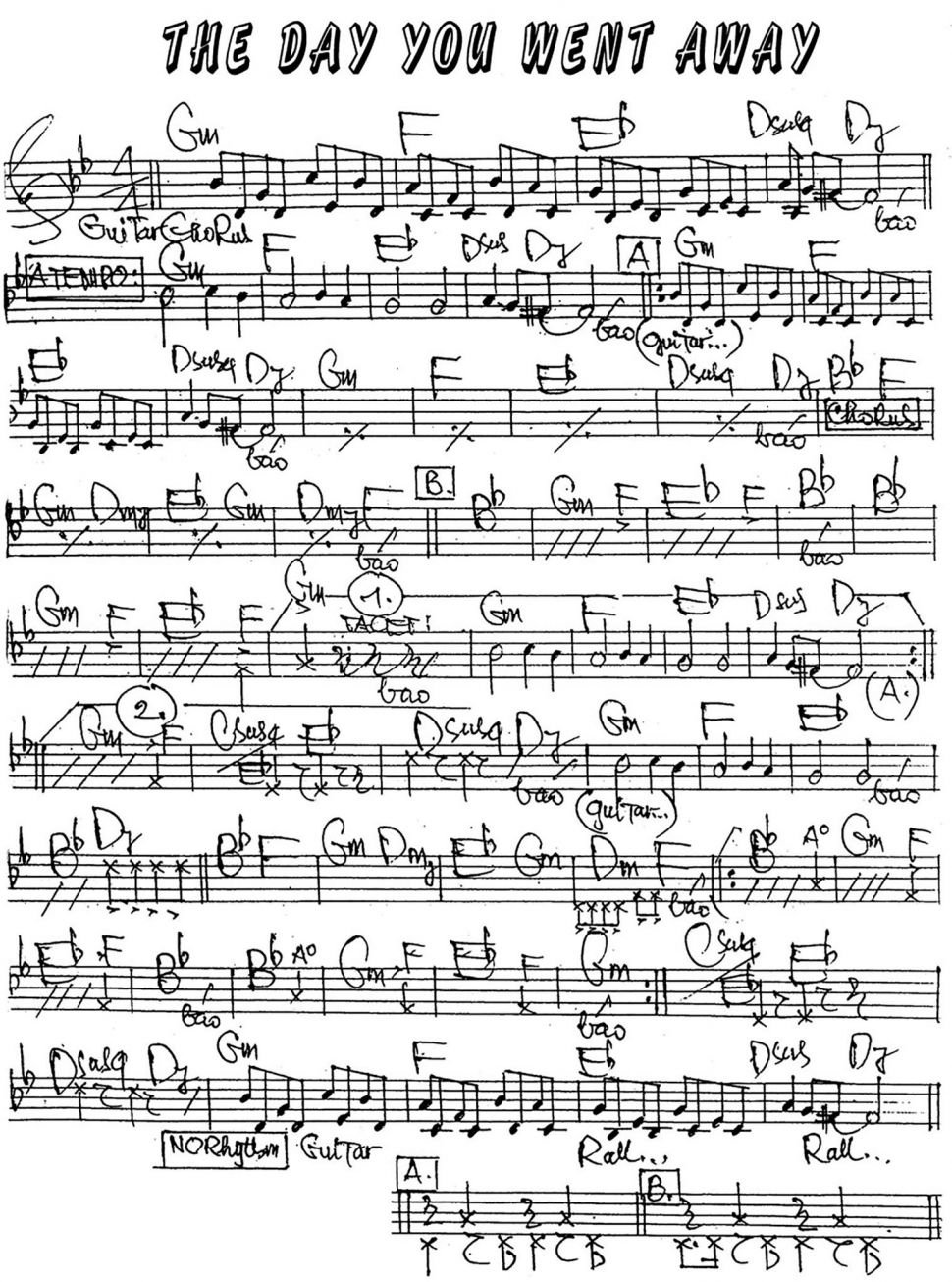 The Day You Went Away sheet