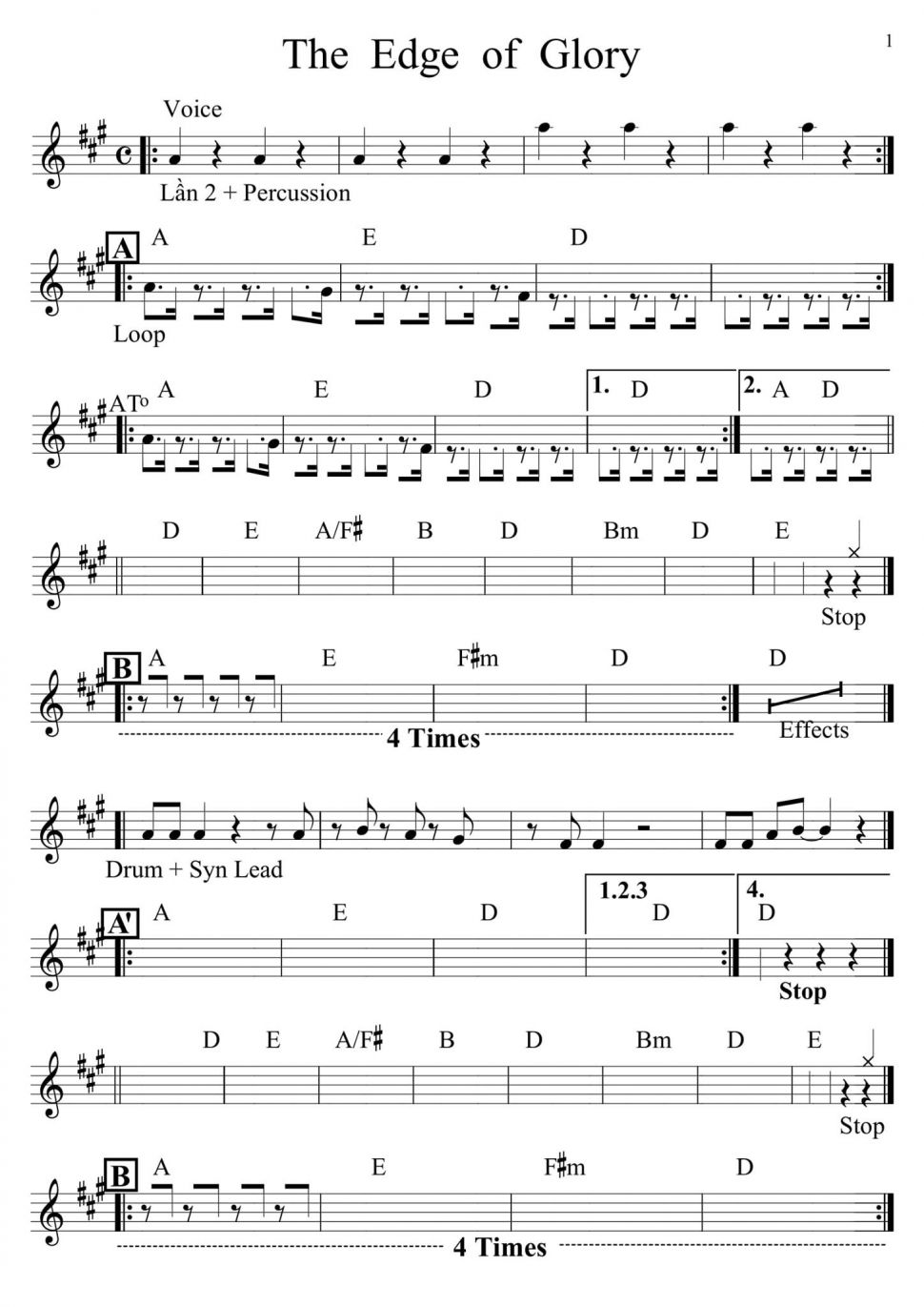 The Edge Of Glory sheet