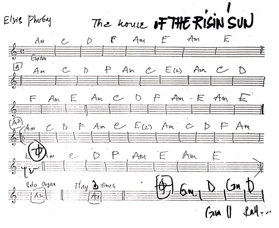 The House If The Risin Sun sheet