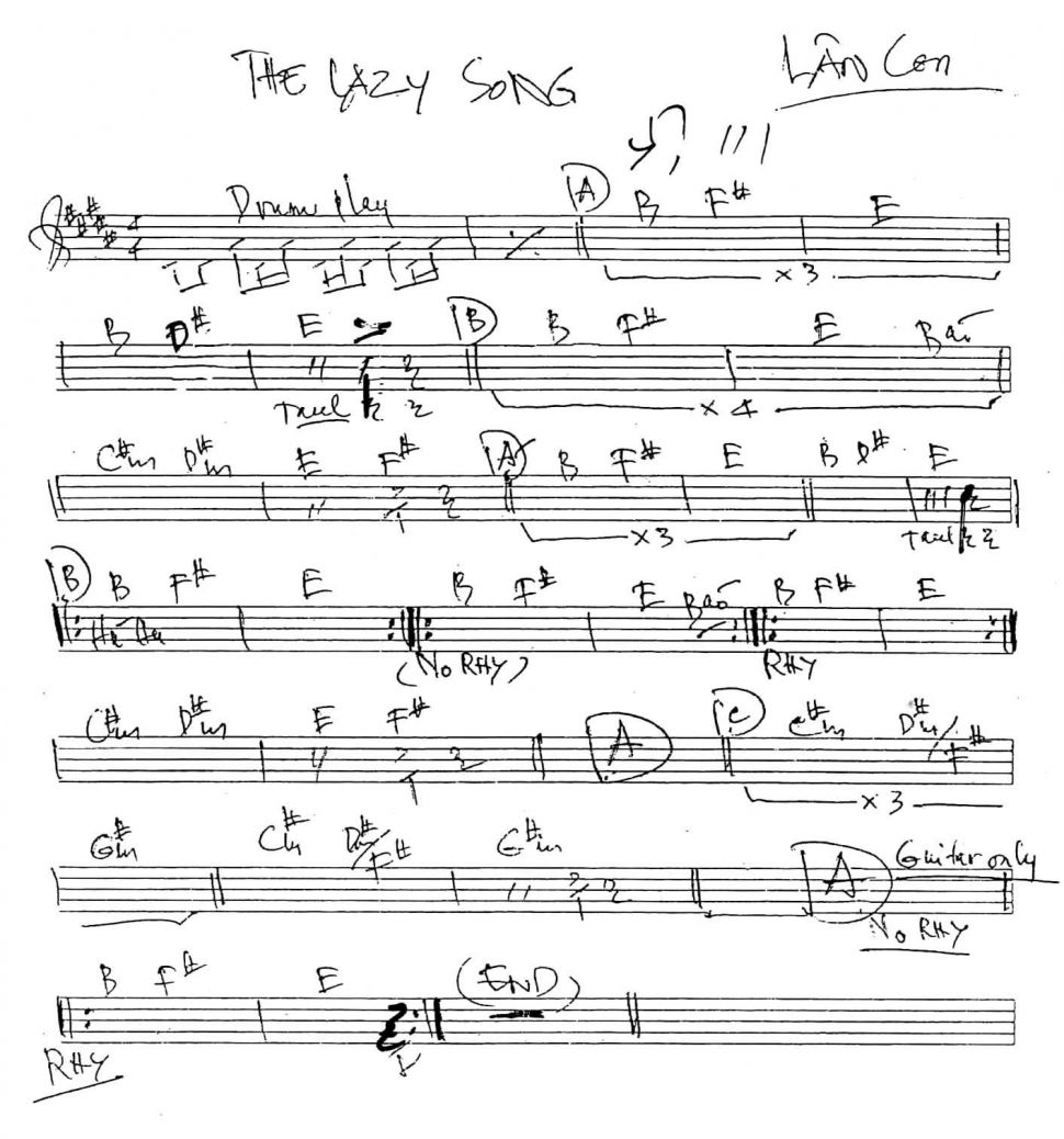 The Lazy Song sheet