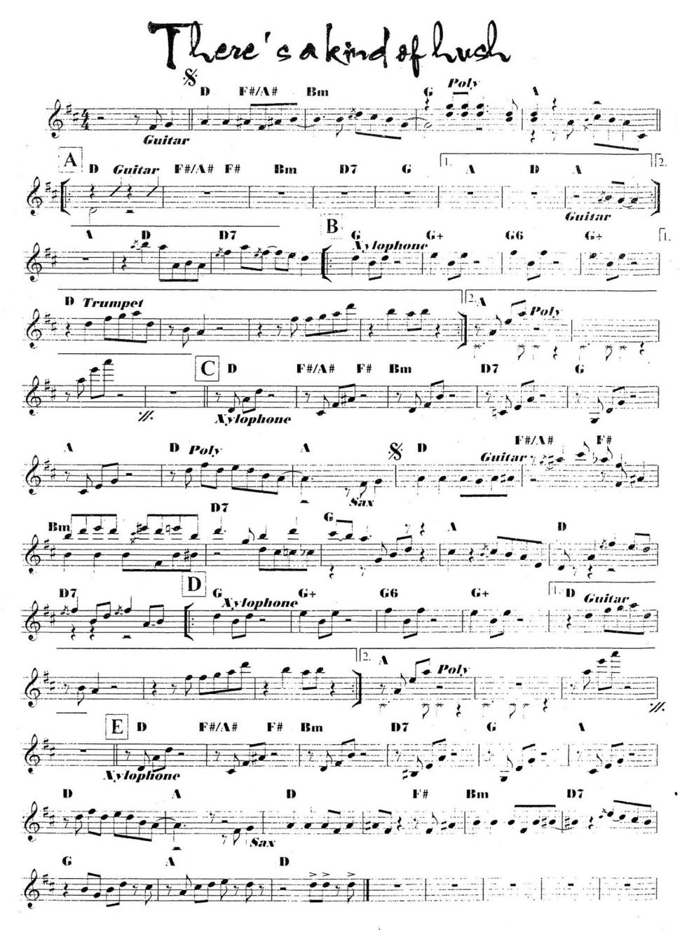 There's A Kind Of Hush sheet