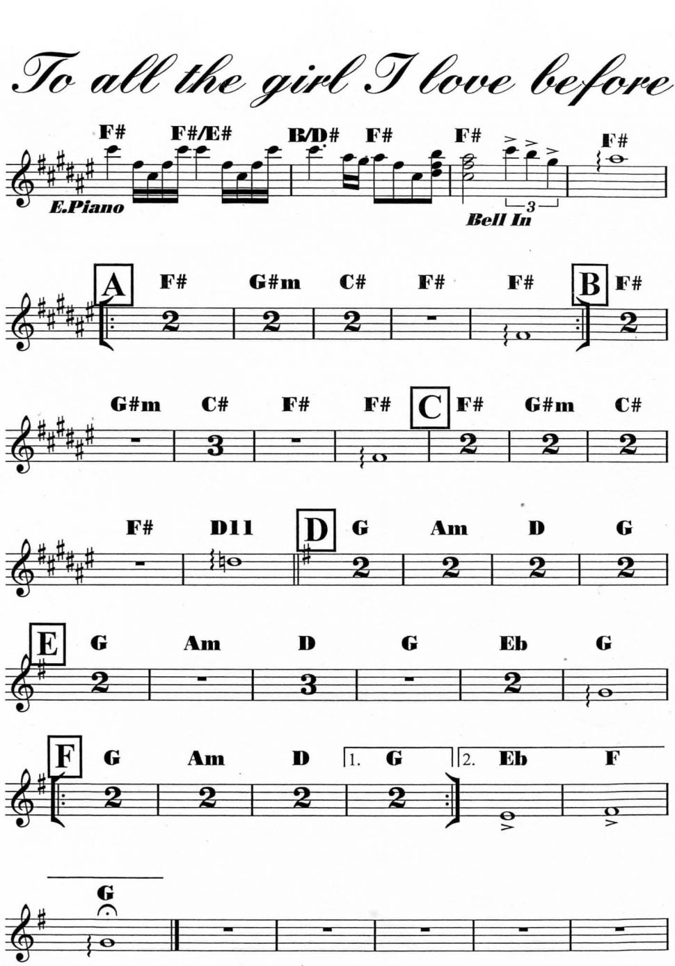 To All The Girl I Love Be For sheet