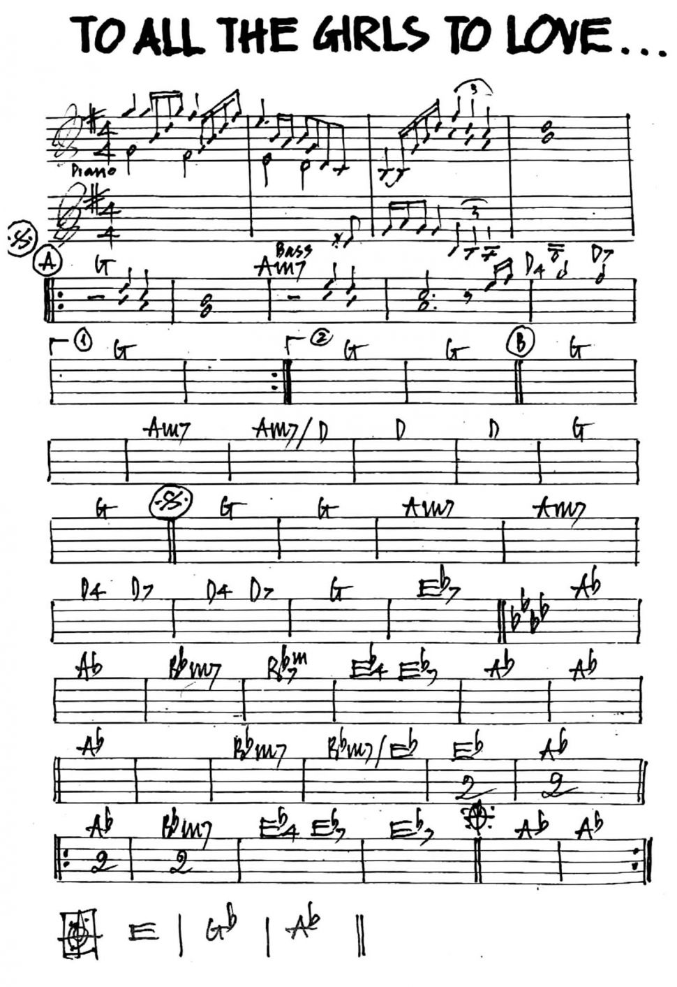 To All The Girls To Love sheet