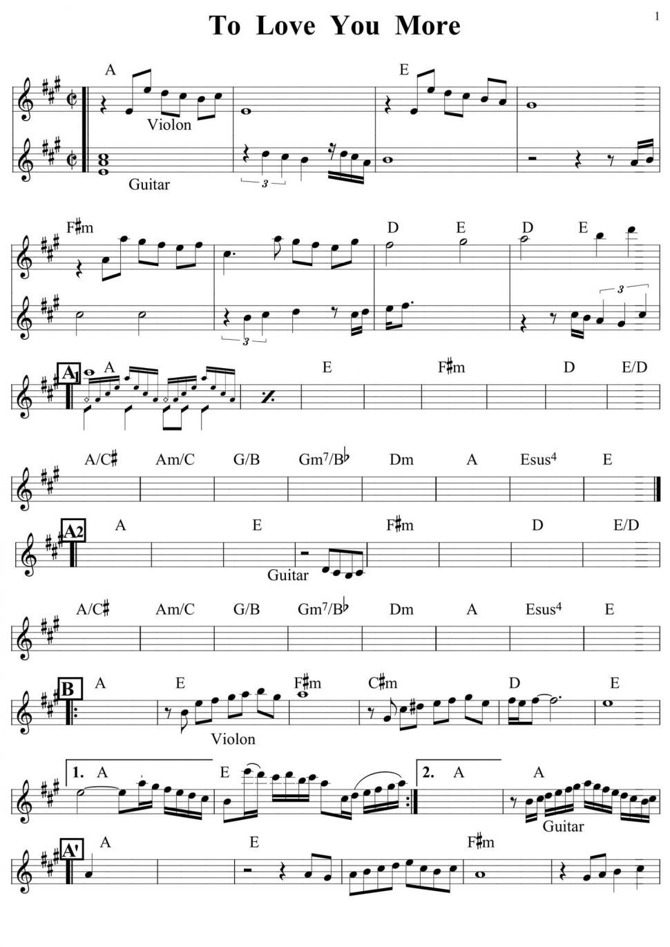 To Love You More sheet