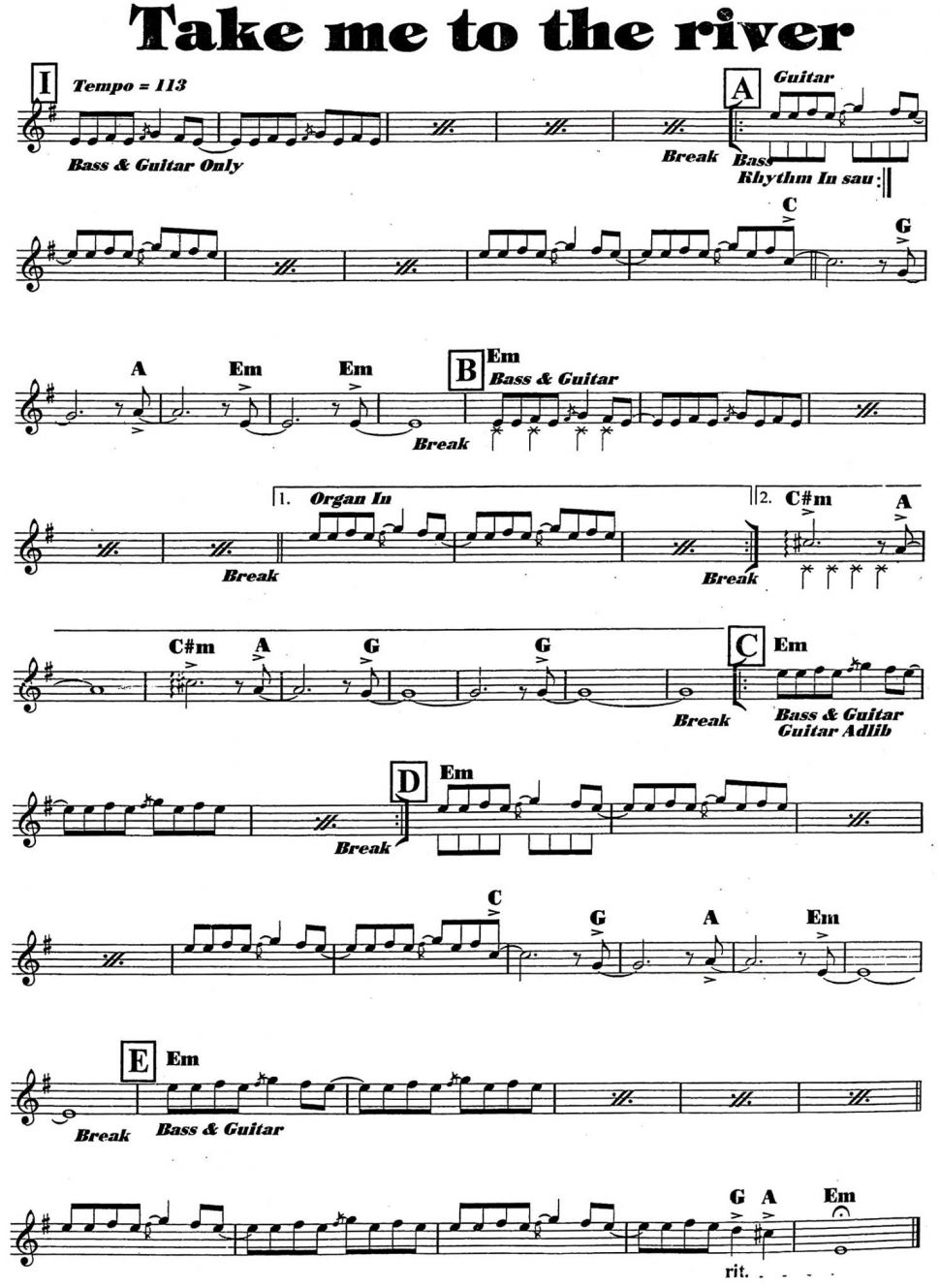 Take Me To The River sheet