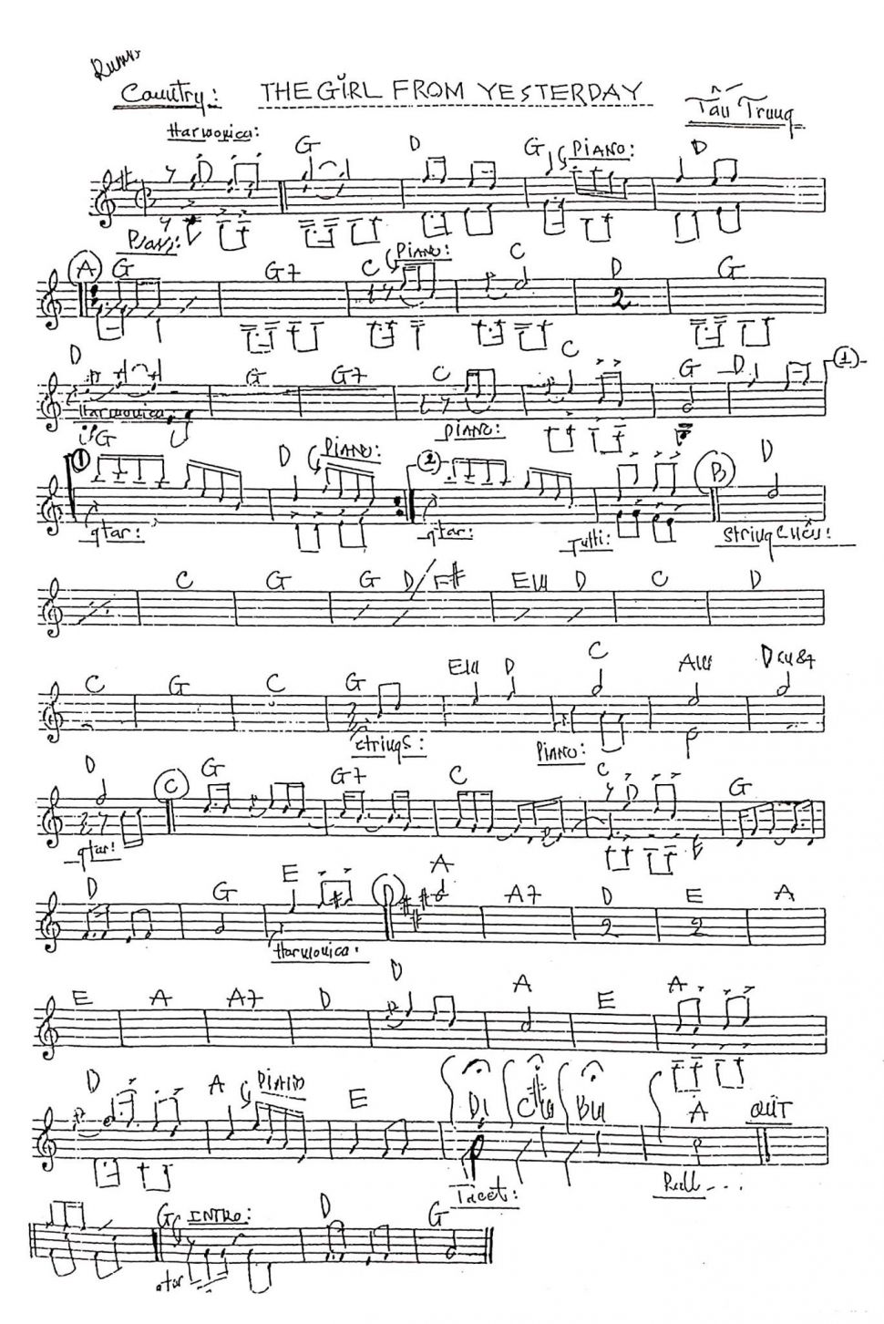 The Girl From Yesterday sheet