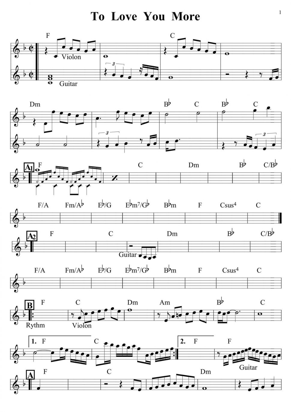 To Love You More sheet