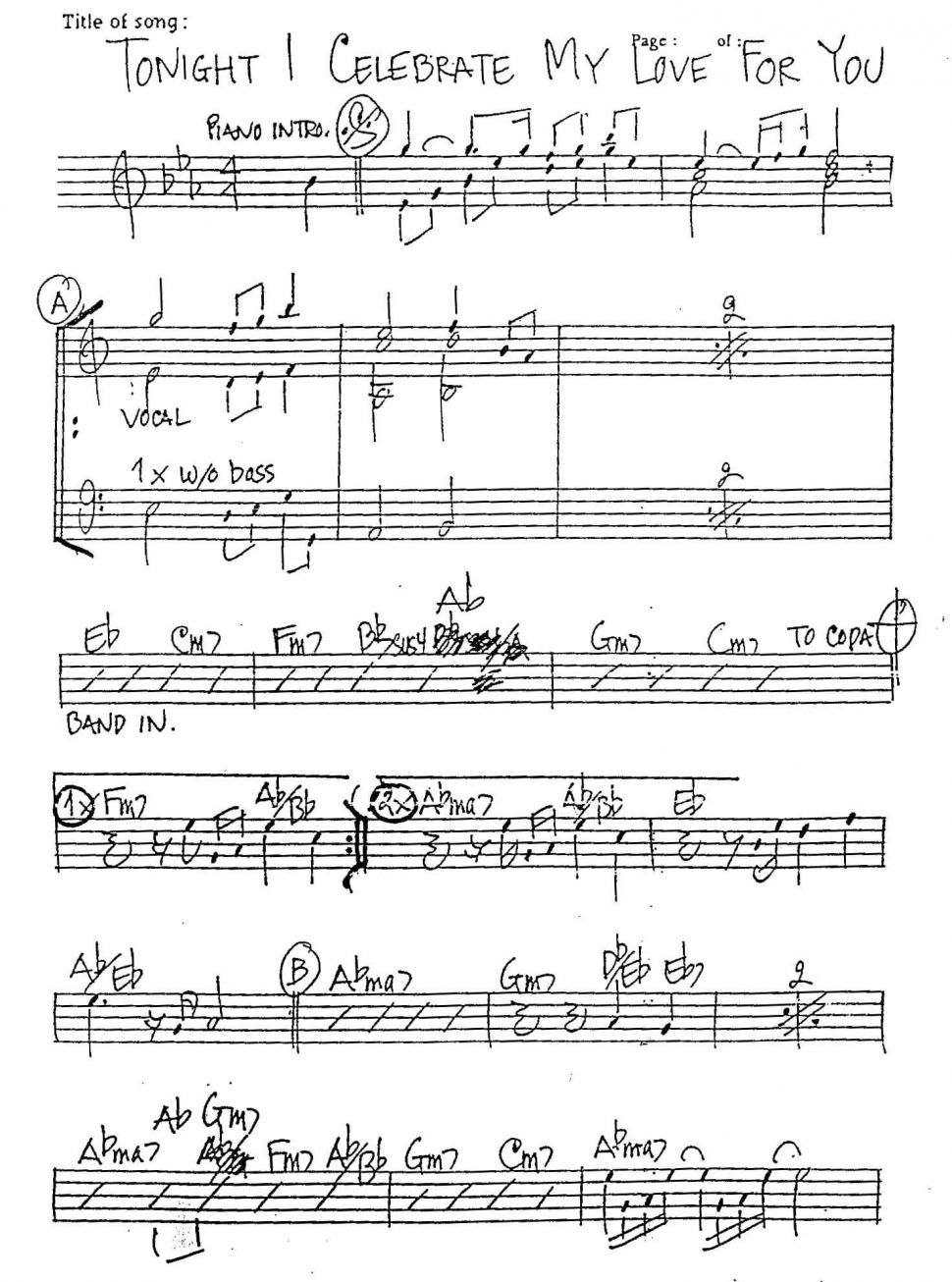 Tonight I Celebrate My Love For You sheet