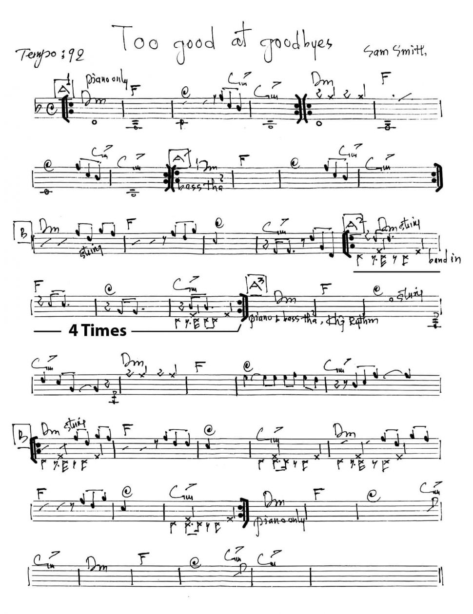 Too Good At Goodbye sheet