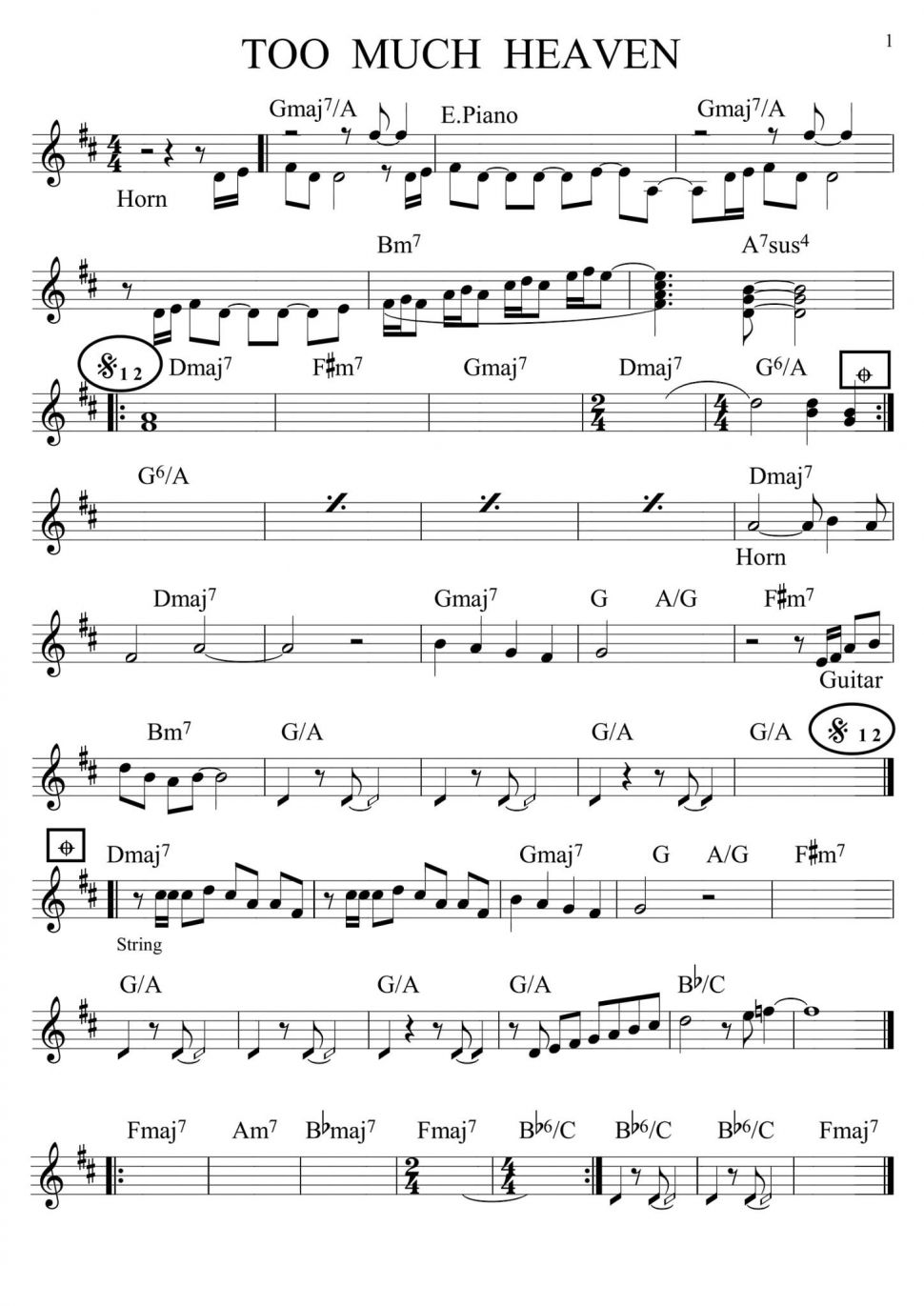 Too Much Heaven sheet