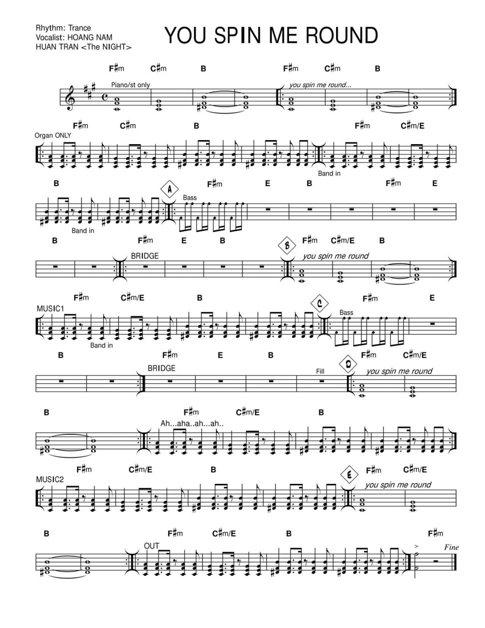 You spin me round sheet