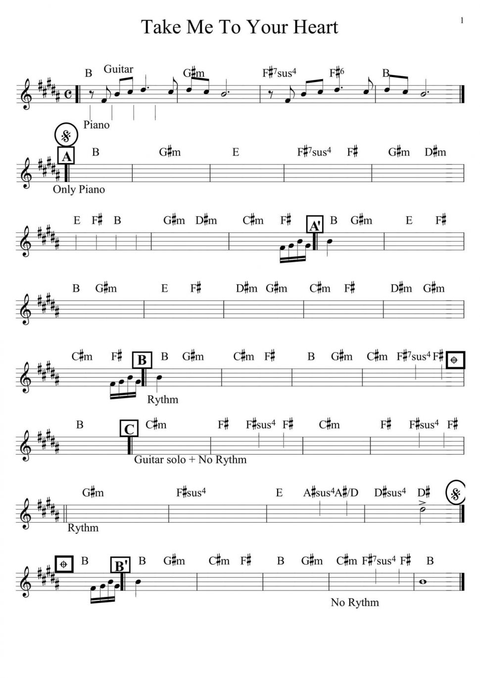 Take Me To Your Heart sheet