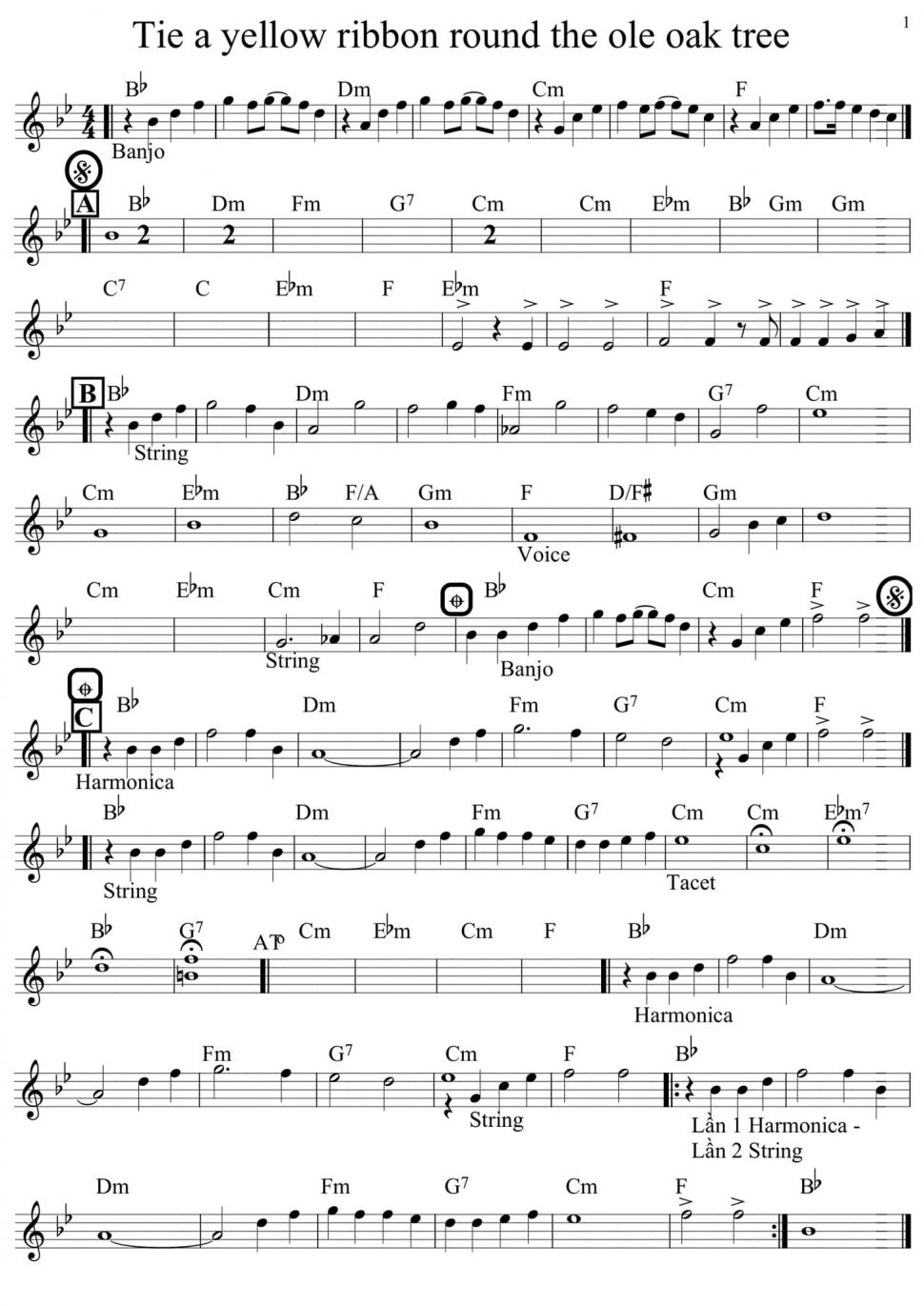 Tie A Yellow Ribbon Round The Ole Oak Tree sheet