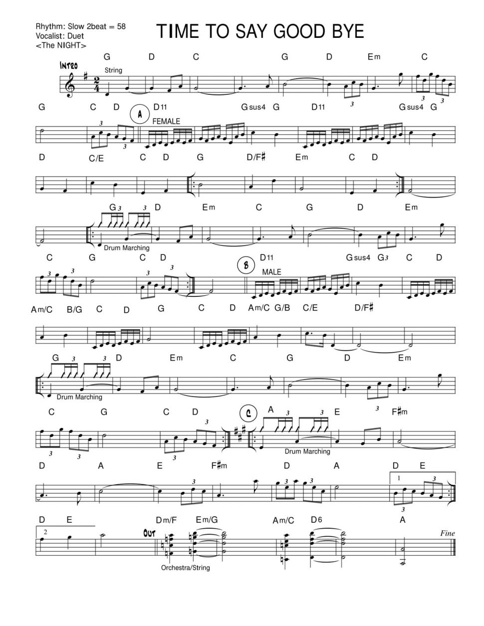 Time To Say Goobye sheet