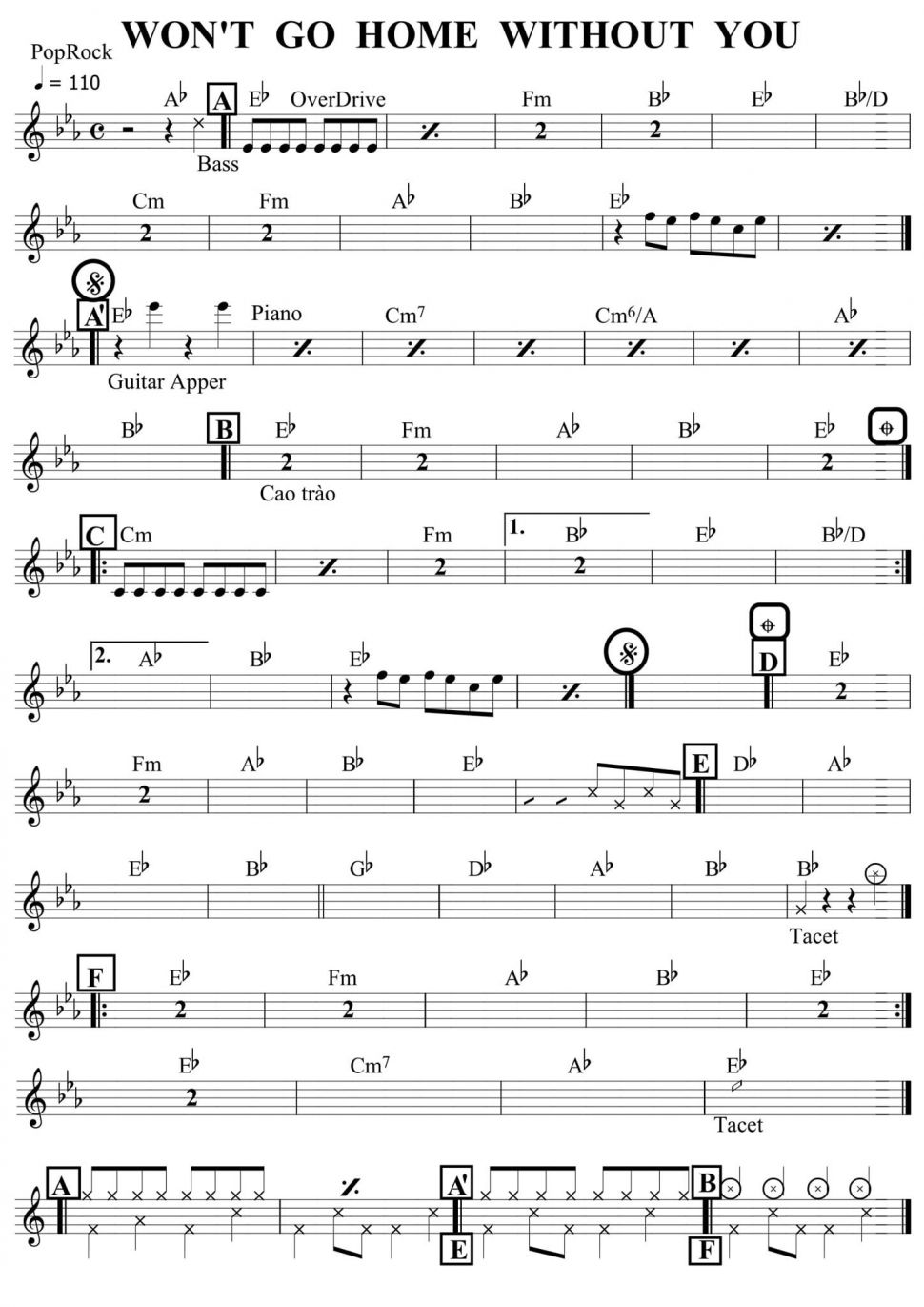 Won't Go Home Without You sheet