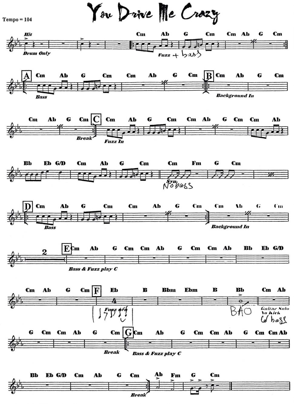 You drive me crazy sheet