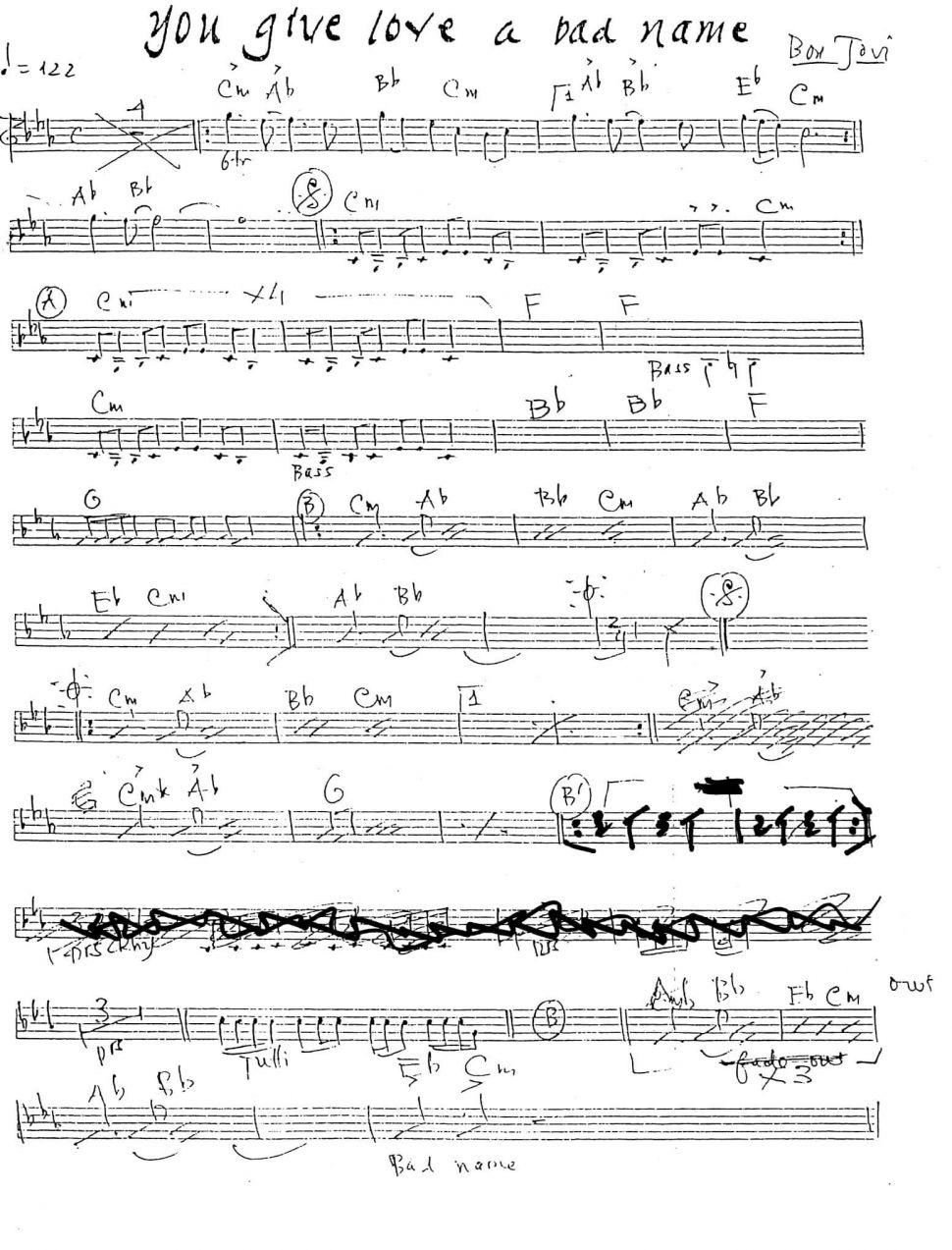 You give love a bad name sheet