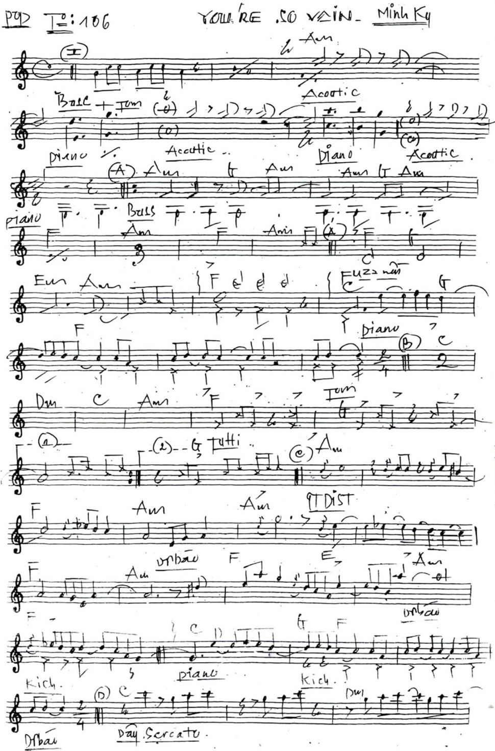 You're so vain sheet