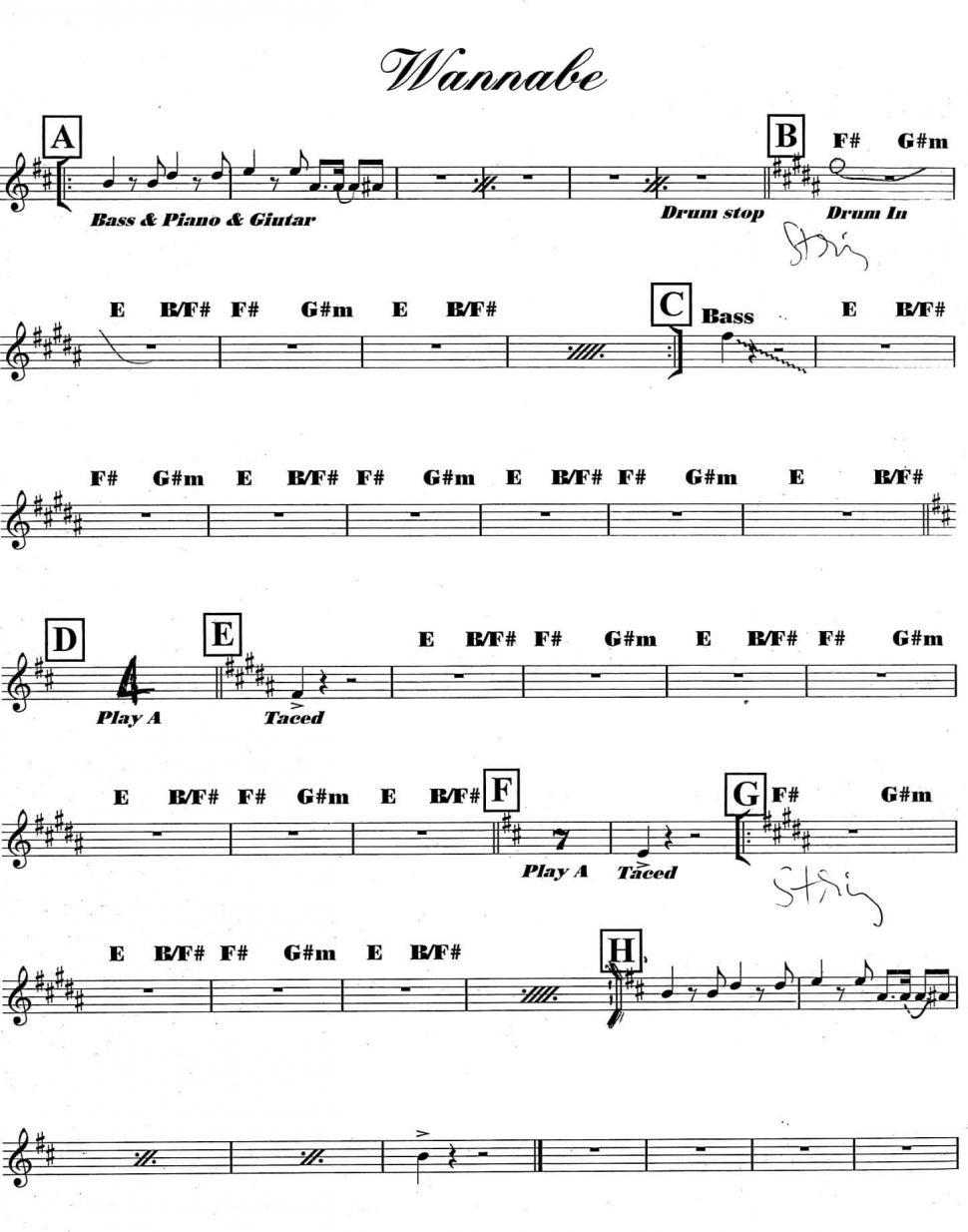 Wanna Be sheet